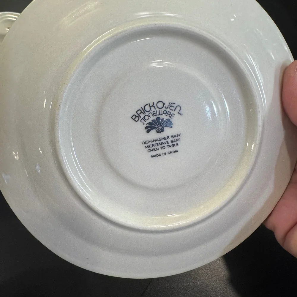 International China Stoneware Set 7pc Cream Country Geese Blue Bow Farmhouse